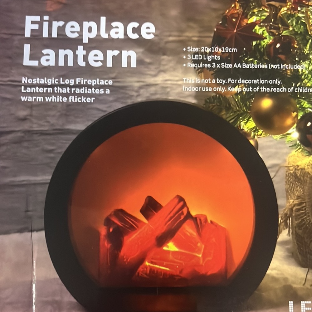 Nostalgic Fireplace Lantern that radiates warm white flicker; no heat produced
